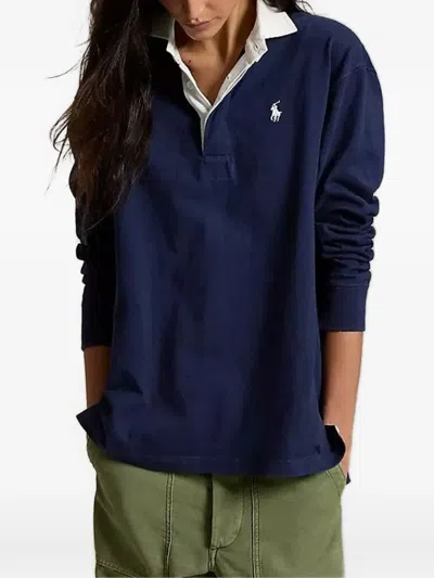 Polo Ralph Lauren Oversize Cotton Rugby Shirt In Blue