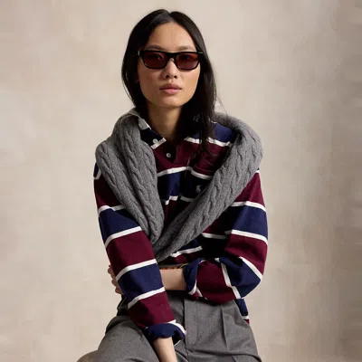 Polo Ralph Lauren Oversize Cotton Rugby Shirt In Harvard Wine Multi