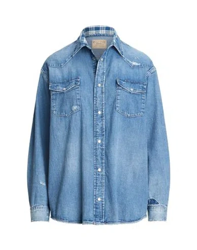 Polo Ralph Lauren Oversize Fit Denim Western Shirt Woman Denim Shirt Blue Size L Cotton