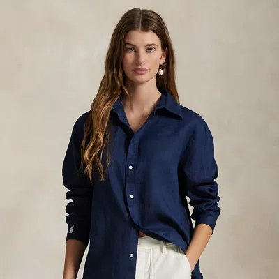 Polo Ralph Lauren Oversize Fit Linen Shirt In Newport Navy