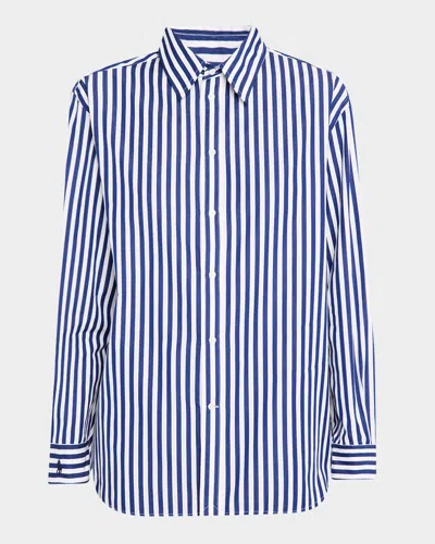 Polo Ralph Lauren Oversize Fit Striped Cotton Shirt In 1323 Fall Royal White
