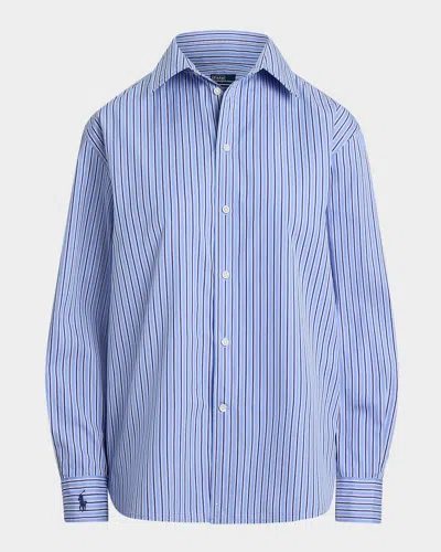 Polo Ralph Lauren Oversize Fit Striped Cotton Shirt In Blue
