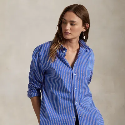 Polo Ralph Lauren Oversize Fit Striped Cotton Shirt In Blue/red/white