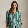 Polo Ralph Lauren Oversize Fit Striped Cotton Shirt In Green/blue Multi Stripe