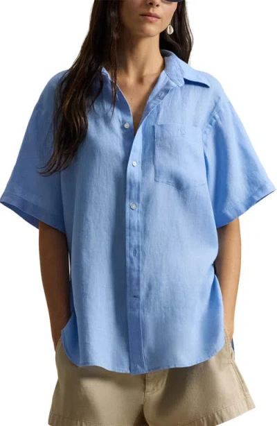 Polo Ralph Lauren Oversize Short Sleeve Linen Button-up Shirt In Blue