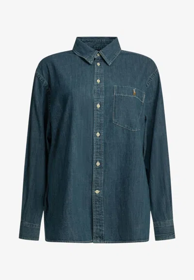 Polo Ralph Lauren Big-fit Casual Shirt With Logo In Blue