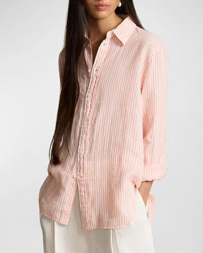 Polo Ralph Lauren Oversized-fit Striped Linen Shirt In 1719b Sunfade Ornge