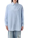 Polo Ralph Lauren Striped Oversized Oxford Shirt With Chest Pocket In Blue