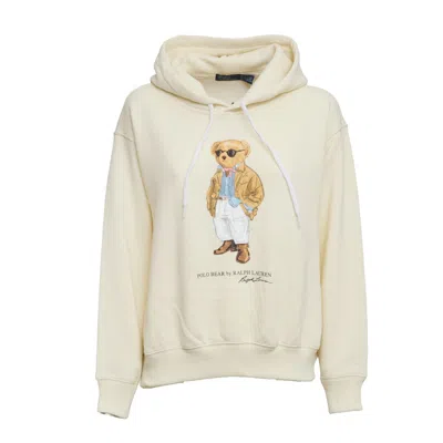 Polo Ralph Lauren Womens Parchment Cream Branded-print Cotton-blend Hoody In Yellow