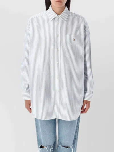 Polo Ralph Lauren Oversized Striped Oxford Shirt With Chest Pocket In Neutral