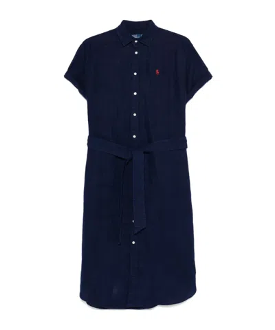 POLO RALPH LAUREN POLO RALPH LAUREN LOGO EMBROIDERED OXFORD MIDI SHIRT DRESS
