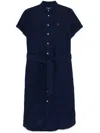 Polo Ralph Lauren Button-down Dress With Signature Polo Pony Motif In Blue