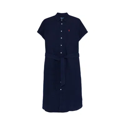 Pre-owned Polo Ralph Lauren Oxford Belted Midi Dress 'newport Navy' | Blue | Women's Size S