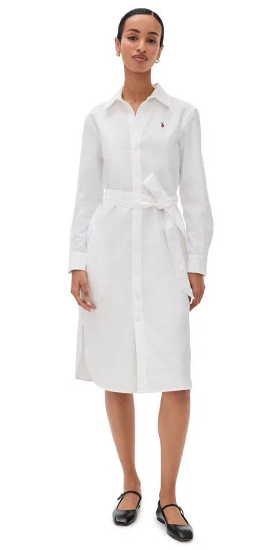 Polo Ralph Lauren Linen Shirt Dress With Long Sleeves And Waist Tie In White