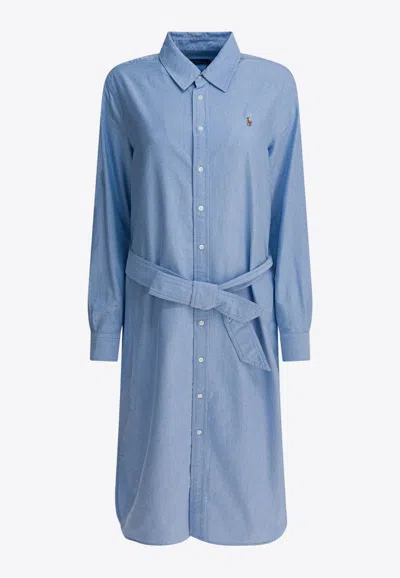 Polo Ralph Lauren Oxford Midi Shirt Dress In Blue