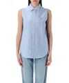 Polo Ralph Lauren Oxford Sleeveless Shirt Curved Hemline In Lightblue
