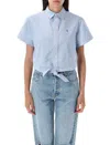 Polo Ralph Lauren Oxford Tie-front Cropped Shirt In Blue