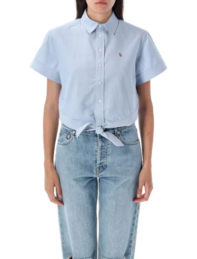 Polo Ralph Lauren Oxford Tie-front Cropped Shirt In Blue