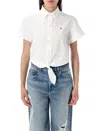 Polo Ralph Lauren Tied-front Short-sleeve Shirt In White