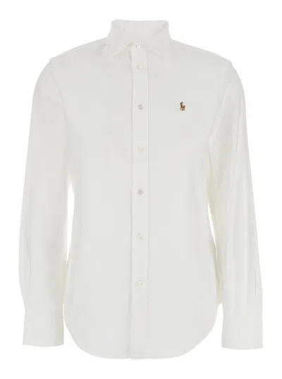 POLO RALPH LAUREN 'OXFORD' WHITE SHIRT WITH CLASSIC COLLAR AND PONY EMBROIDERY ON THE FRONT IN COTTON WOMAN
