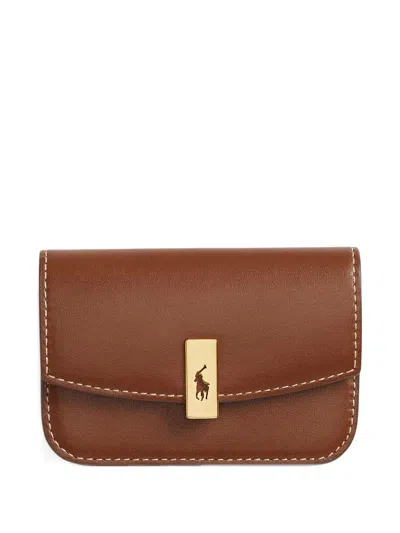 Polo Ralph Lauren Polo Id Leather Fold-over Card Case In Brown