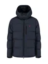 Polo Ralph Lauren Blue Down Jacket With Fixed Hood And Embroidered Pony Logo On Chest In Tech Fabric Man In Blue