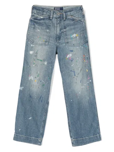 Polo Ralph Lauren Kids' Paint-splatter Cotton Jeans In Blue