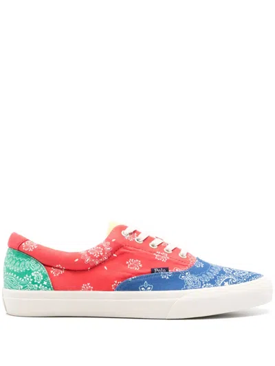 Polo Ralph Lauren Paisley-print Colourblock Trainers In Yellow
