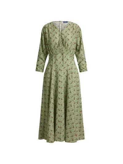 Polo Ralph Lauren Paisley V-neck Midi Dress In Green