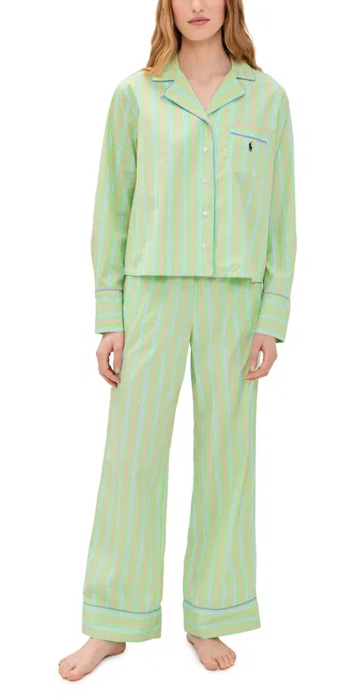 Polo Ralph Lauren Long-sleeve Striped Pajama Set In Green