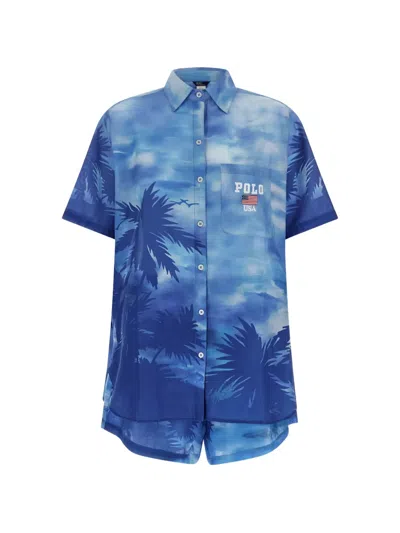 Polo Ralph Lauren Short-sleeve Shirt And Elastic-waist Shorts Set In Blue