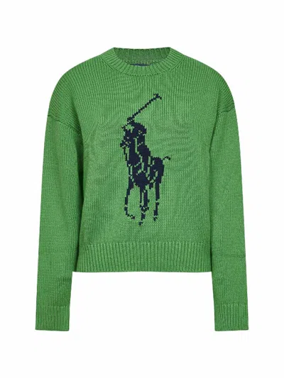 Polo Ralph Lauren Palm Green Cotton Knit Big Pony Crewneck Sweater
