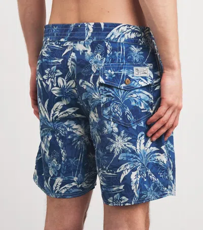 Polo Ralph Lauren Icon Logo Palm Island Shadow Print Long Swim Shorts In Blue