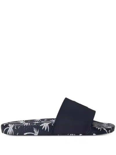 Polo Ralph Lauren Palm-tree-print Pony Slides In Black