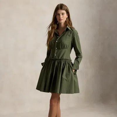 Polo Ralph Lauren Paneled Cotton Canvas Mini Shirtdress In Dense Olive