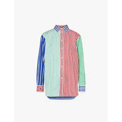 Polo Ralph Lauren Womens Multi Stripe Panelled Stripe-pattern Cotton Shirt