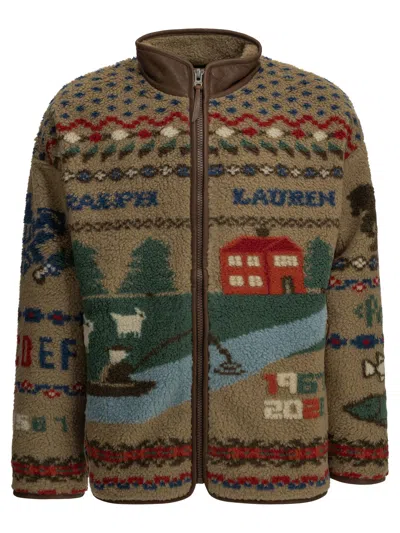 Polo Ralph Lauren Fleece Jacket With Panoramic Print In Multi