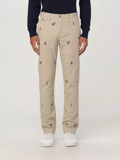 Polo Ralph Lauren Cotton Embroidered Horse Trousers In Beige