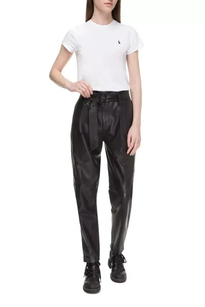 Polo Ralph Lauren Pants Women's Black Leather Belted Waist Skinny Leg App1277