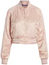 Polo Ralph Lauren Parson Logo Embossed Satin Bomber Jacket In Pink