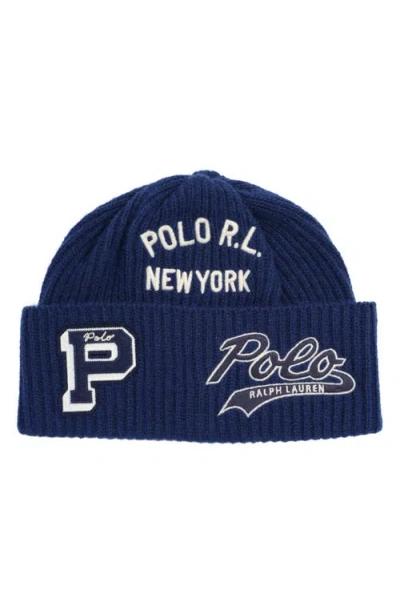 Polo Ralph Lauren Patch Watch Wool Blend Beanie In Blue