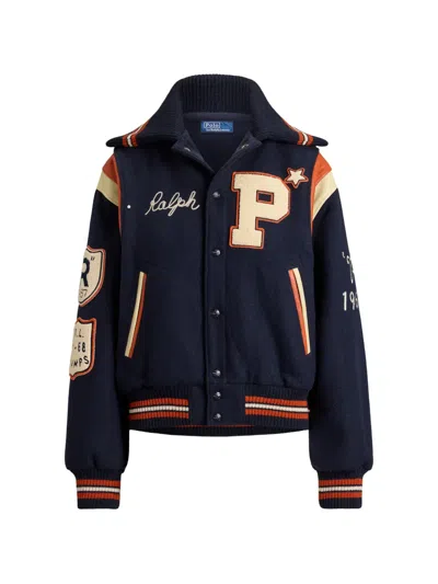 Polo Ralph Lauren Patch-detail Panelled Bomber Jacket In Blue