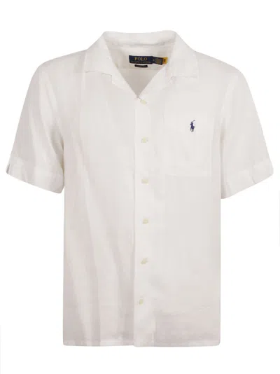 Polo Ralph Lauren Patched Pocket Logo Embroidered Short-sleeved Shirt In Bianco