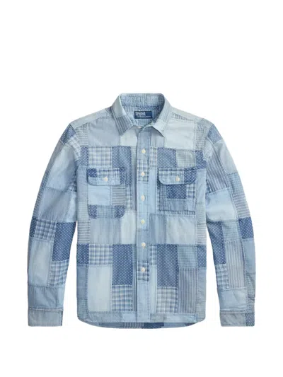 Polo Ralph Lauren Mens 7151 Indigo Patchwork Patchwork Classic-fit Cotton Shirt In Blue
