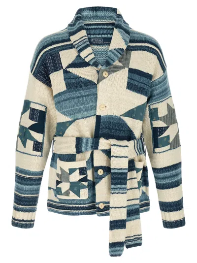 Polo Ralph Lauren Shawl-collar Patchwork Cotton And Linen-blend Cardigan In Blue