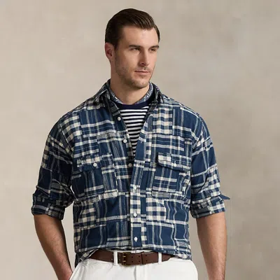Polo Ralph Lauren Patchwork Cotton-linen Workshirt In Navy Patchwork