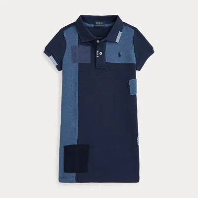 Polo Ralph Lauren Kids' Patchwork Cotton Mesh Polo Dress In Blue