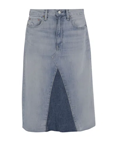 POLO RALPH LAUREN PATCHWORK DENIM MIDI SKIRT