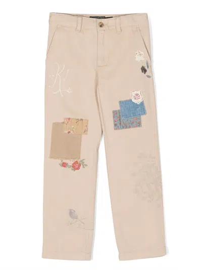 Polo Ralph Lauren Kids' Patchwork-detail Cotton Chino Trousers In Neutrals