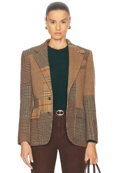 Polo Ralph Lauren Patchwork Herringbone Tweed Blazer In Olive/brown Multi